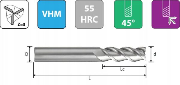 Frez węglikowy VHM do aluminium 45° Z3 - obrazek 2